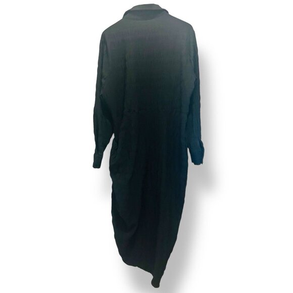 PrettyLittleThing Plus Sz 16 Black Long Sleeve Shirt Dress Ruched Hem Midi Maxi - Picture 7 of 15